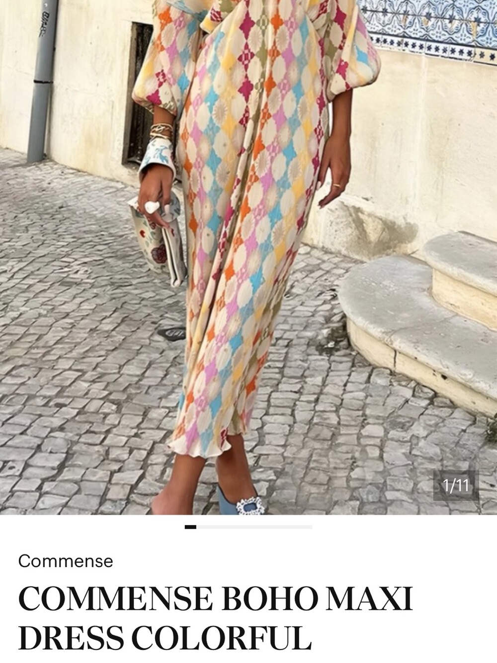 COMMENSE BOHO MAXI DRESS COLORFUL DIAMOND PRINT PARTY DRESS GLAM BOHO CHIC NWT M - Picture 2 of 3